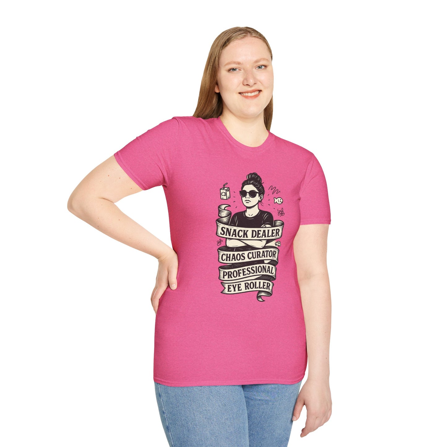 Snack Dealer. Chaos Curator. Professional Eye Roller | Savage Mom Tattoo Tee