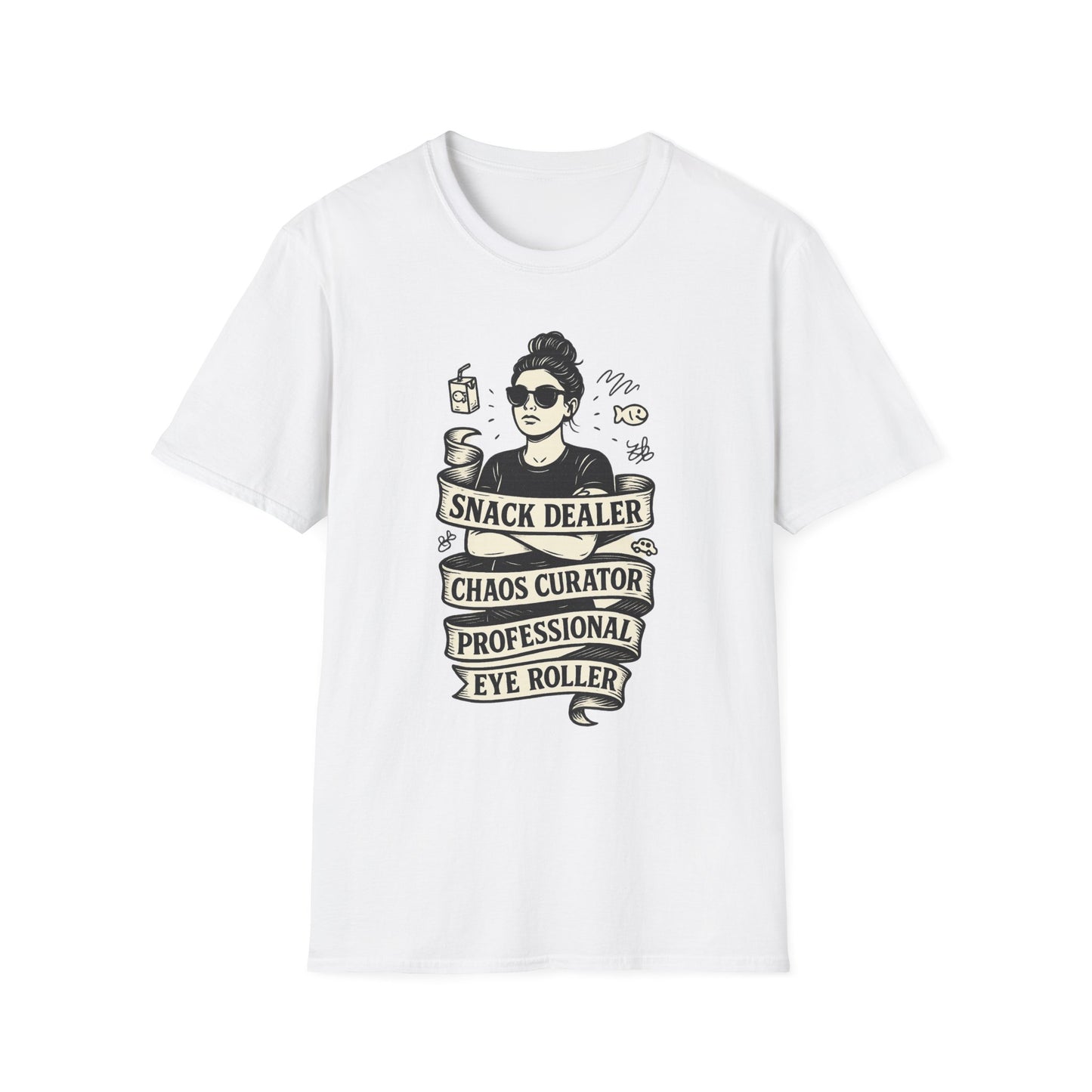 Snack Dealer. Chaos Curator. Professional Eye Roller | Savage Mom Tattoo Tee