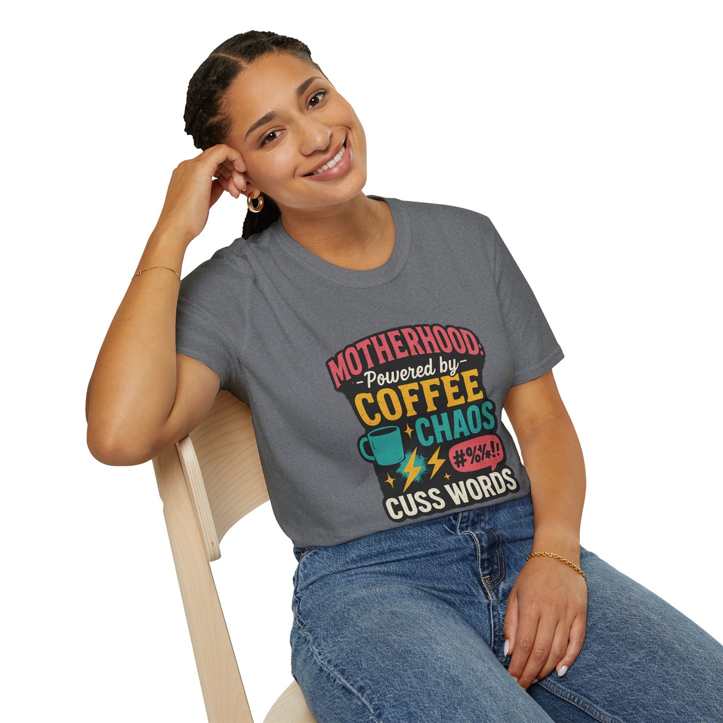 Motherhood Fuel – Coffee, Chaos & Cuss Words Tee