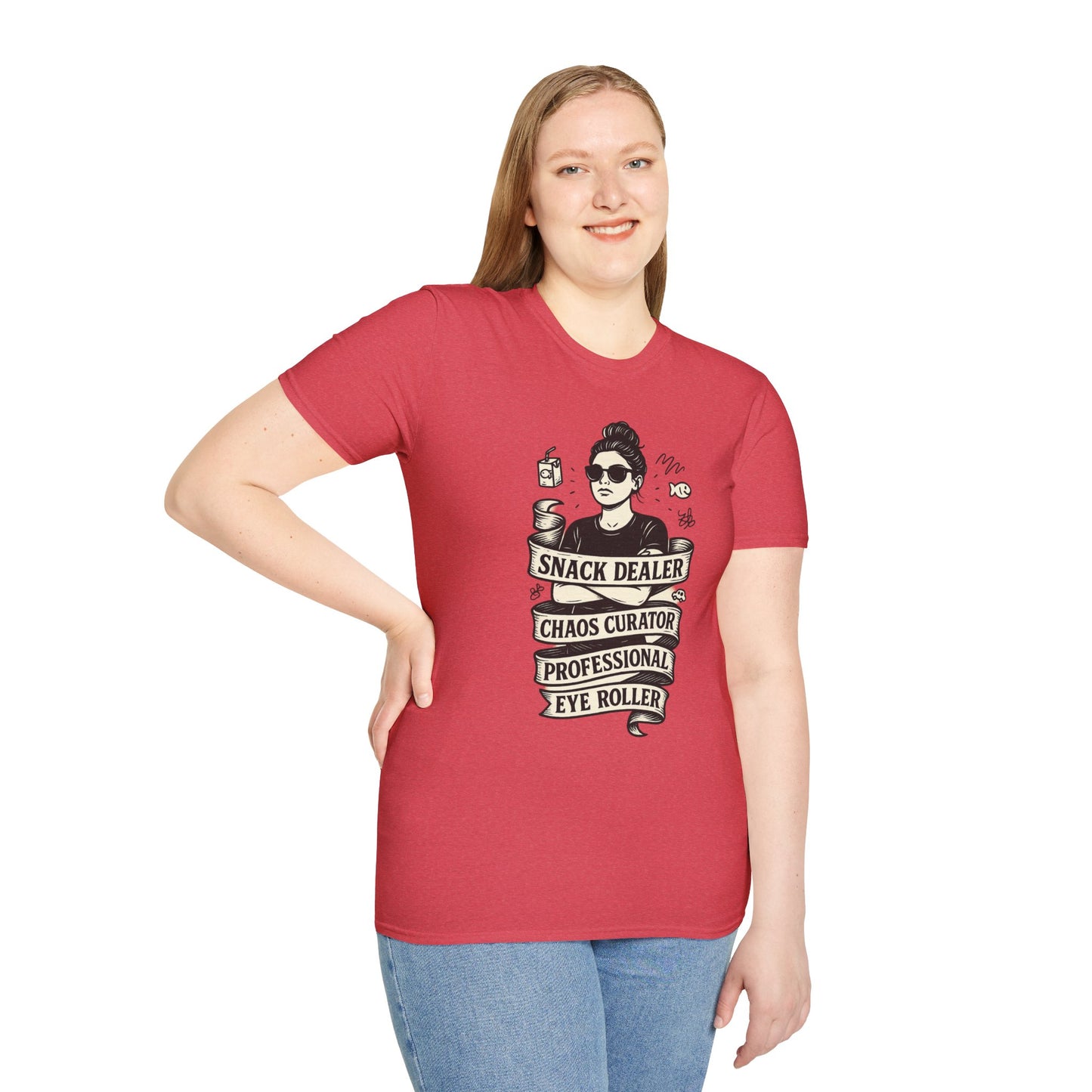 Snack Dealer. Chaos Curator. Professional Eye Roller | Savage Mom Tattoo Tee