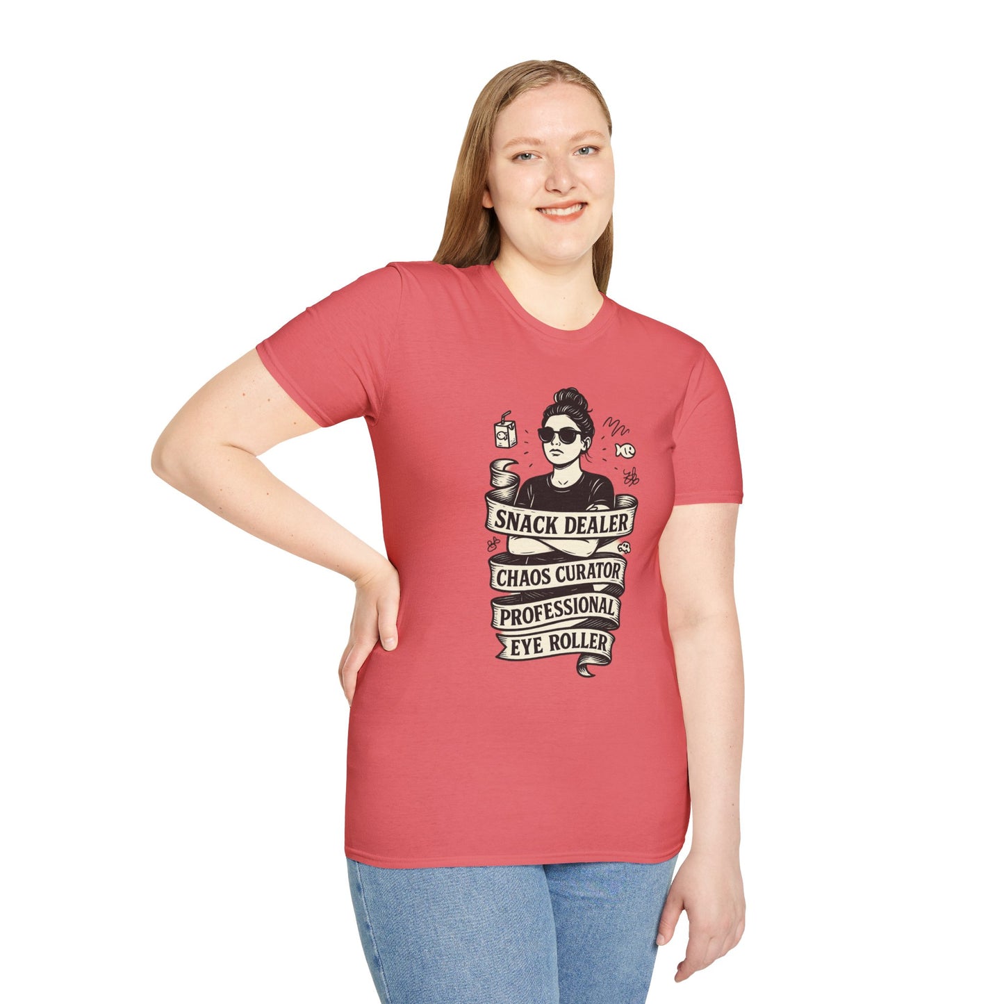 Snack Dealer. Chaos Curator. Professional Eye Roller | Savage Mom Tattoo Tee
