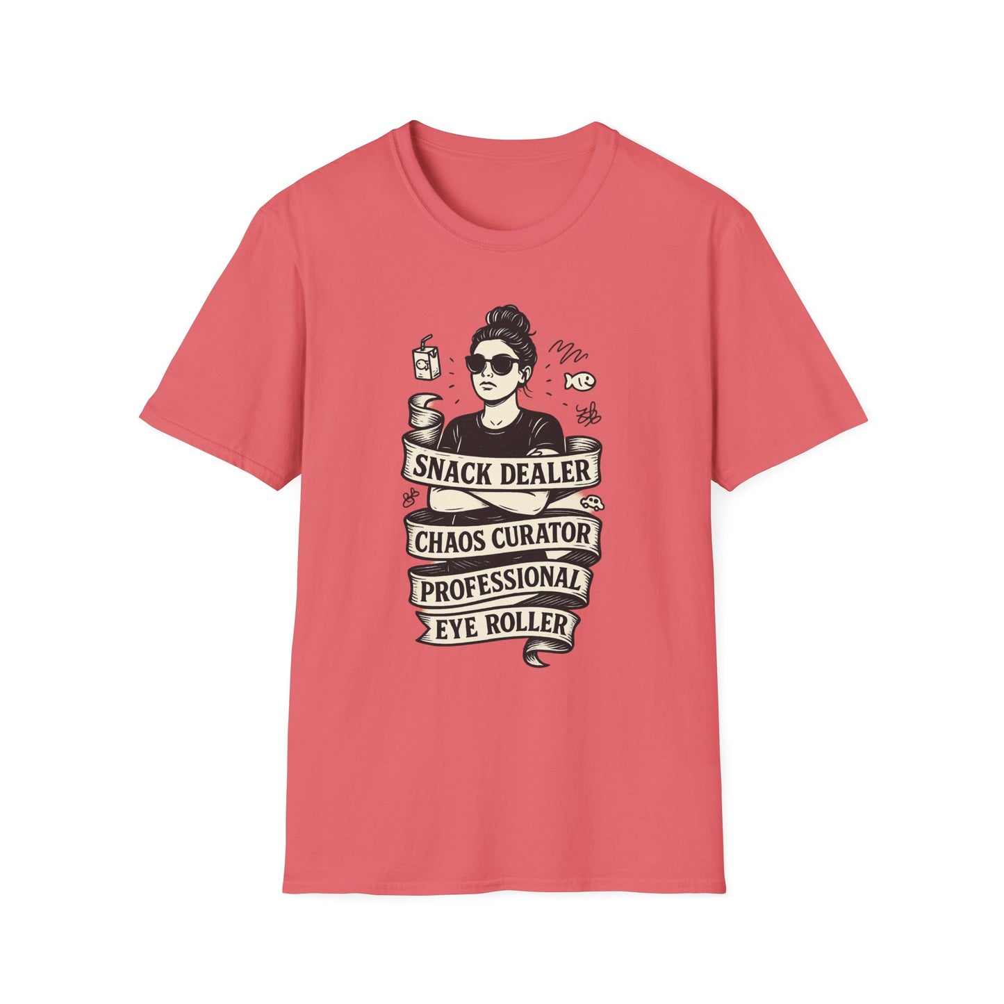 Snack Dealer. Chaos Curator. Professional Eye Roller | Savage Mom Tattoo Tee