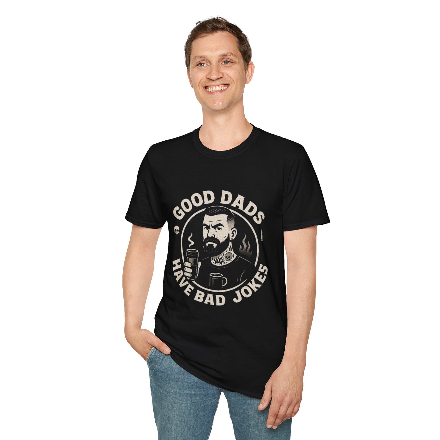 Good Dads Have Bad Jokes Tee – Tattooed Dad Edition