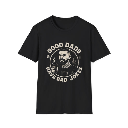 Good Dads Have Bad Jokes Tee – Tattooed Dad Edition